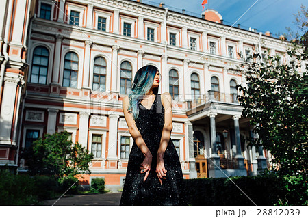 Fashion portrait of gorgeous girl with blue dyed 28842039