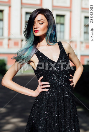 Fashion portrait of gorgeous girl with blue dyed 28842083