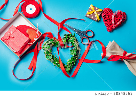 gifts, heart shaped toys lying near things for decoration on the 28848565