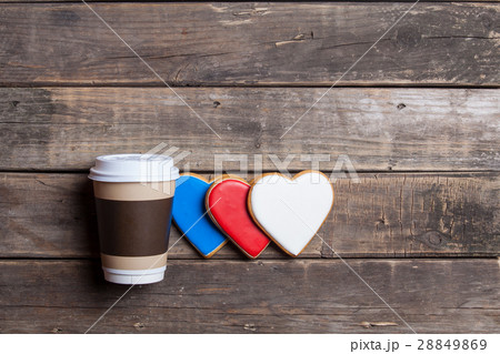 heart shaped cookies and cup of coffee 28849869