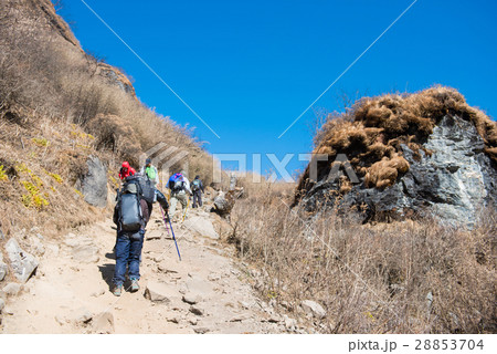 Hiking to Himalaya mountain in Nepal , trekking  28853704
