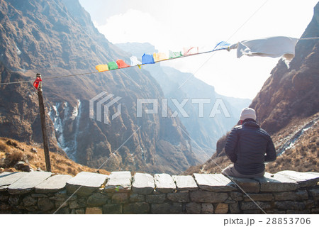 Hiking to Himalaya mountain in Nepal , trekking  28853706