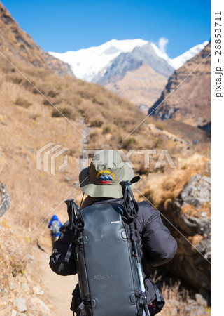 Hiking to Himalaya mountain in Nepal , trekking  28853711