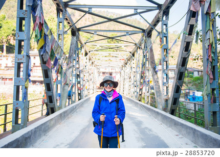 Hiking to Himalaya mountain in Nepal , trekking  28853720