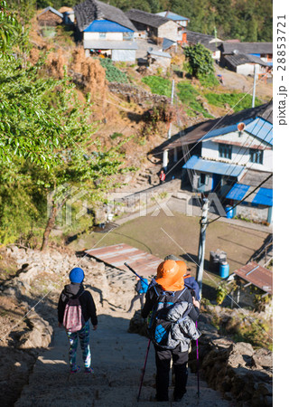 Hiking to Himalaya mountain in Nepal , trekking  28853721