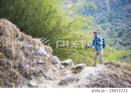 Hiking to Himalaya mountain in Nepal , trekking Hiking to Himalaya mountain in Nepal , trekking 28853722