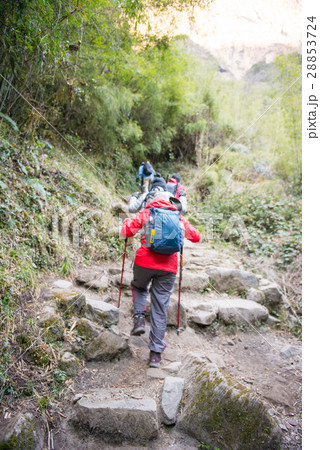 Hiking to Himalaya mountain in Nepal , trekking  28853724