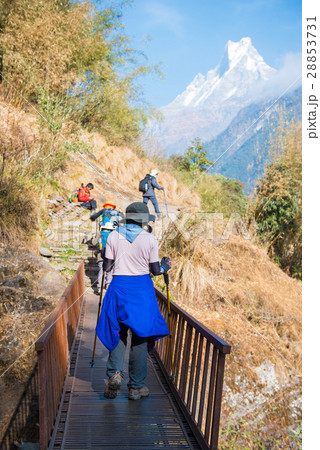 Hiking to Himalaya mountain in Nepal , trekking  28853731
