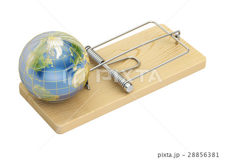 Earth Globe In Mousetrap, 3D rendering 28856381