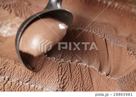 scooping chocolate ice cream close up shot 28863981