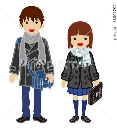学生カップル　冬服　ボブヘア 28866709