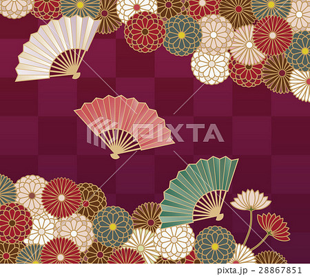 菊と扇の伝統的な和柄のイラスト素材