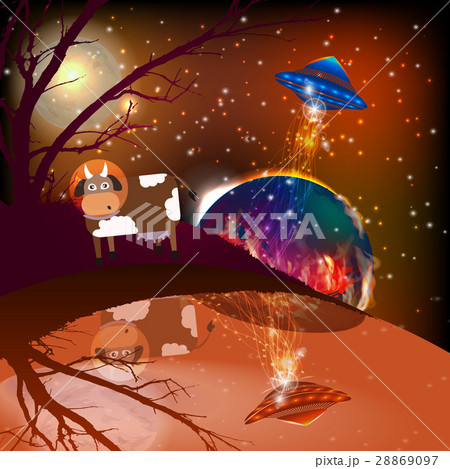 Space Landscape of Mars UFO abduction of a cow 28869097