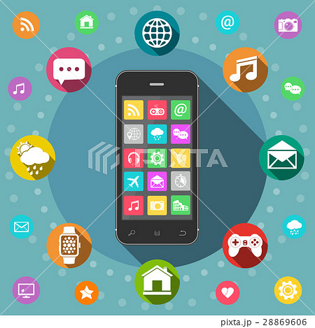 Mobile phone with icons, flat design concept 28869606