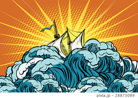 Retro sailing ship sinks in stormy waves 28873089