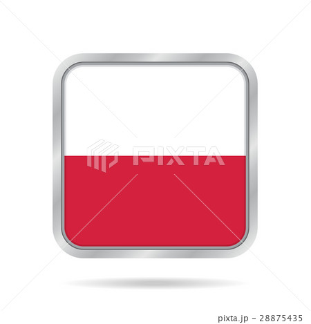 Flag of Poland. Shiny metallic gray square button.
