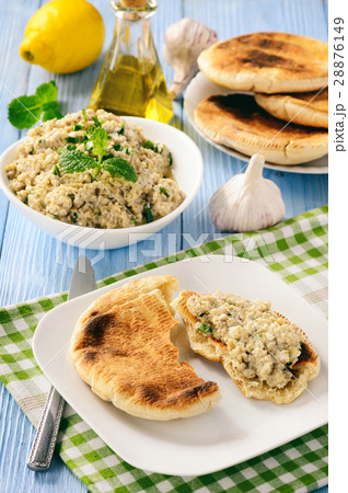 Traditional greek eggplant spread (dip) with pita  28876149