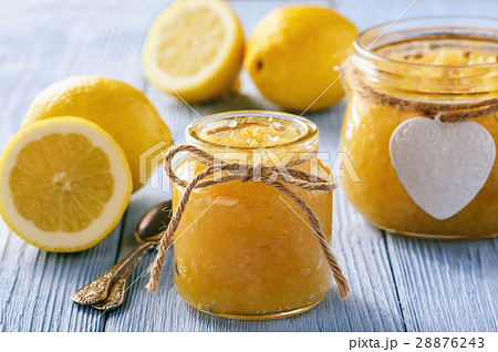 Homemade lemon jam in glass jars. Homemade lemon jam in glass jars. 28876243