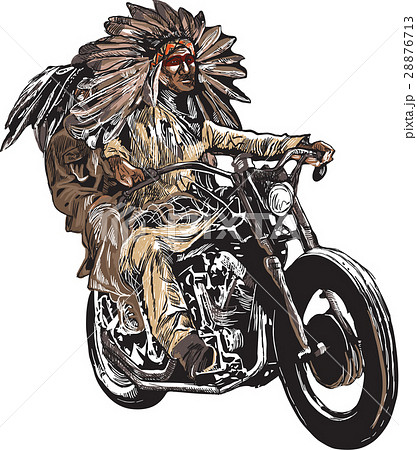 On The Bike Native Americans Drive A Motorcycle のイラスト素材