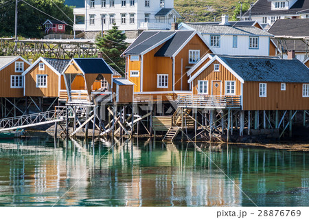 Typical Norwegian fishing village with traditional 28876769