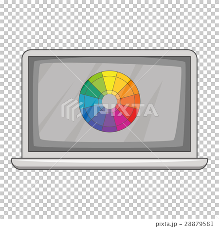 Laptop with printing palette icon, cartoon style Laptop with printing palette icon, cartoon style 28879581