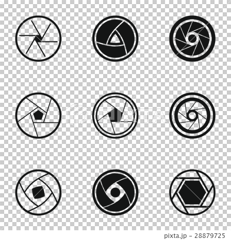 Aperture of photocamera icons set, simple style 28879725