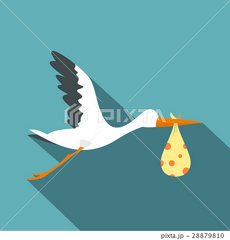 Flying stork with a bundle icon, flat style 28879810