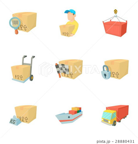 Shipping icons set, cartoon style Shipping icons set, cartoon style 28880431
