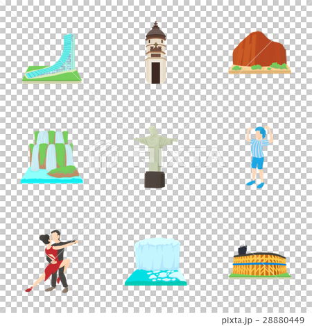 Country Brazil icons set, cartoon style Country Brazil icons set, cartoon style 28880449
