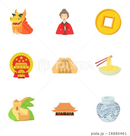 Stay in China icons set, cartoon style 28880461