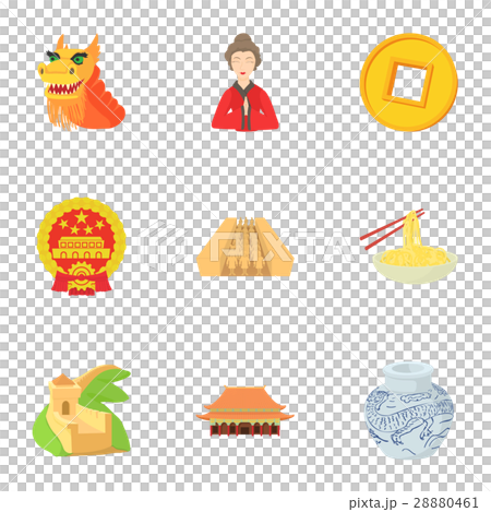 Stay in China icons set, cartoon style 28880461