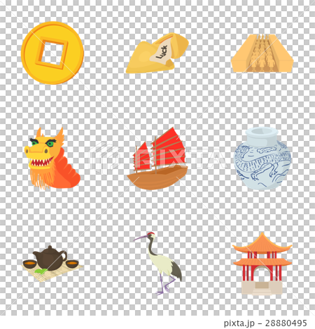 Tourism in China icons set, cartoon style Tourism in China icons set, cartoon style 28880495