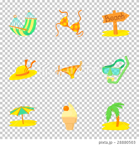 Trip to sea icons set, cartoon style Trip to sea icons set, cartoon style 28880503