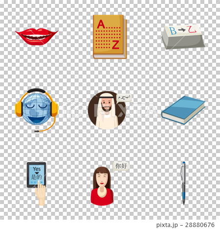 Translation icons set, cartoon style 28880676