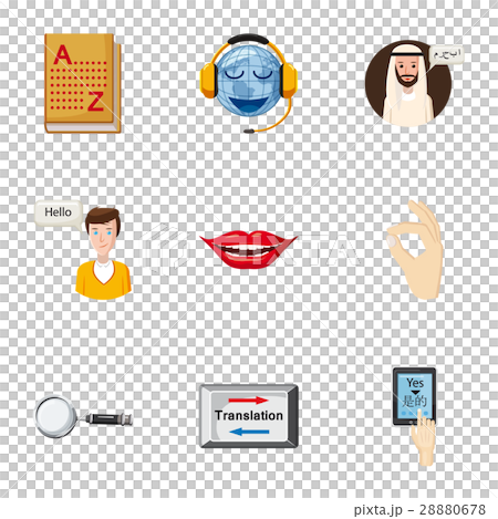 Translation of language icons set, cartoon style 28880678