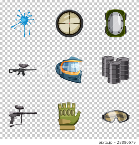 Shooting paintball icons set, cartoon style 28880679