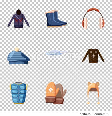Winter clothes icons set, cartoon style 28880680
