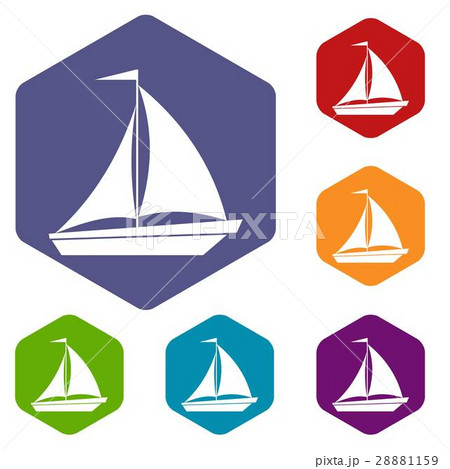 Boat with sails icons set Boat with sails icons set 28881159