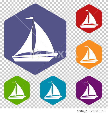 Boat with sails icons set 28881159
