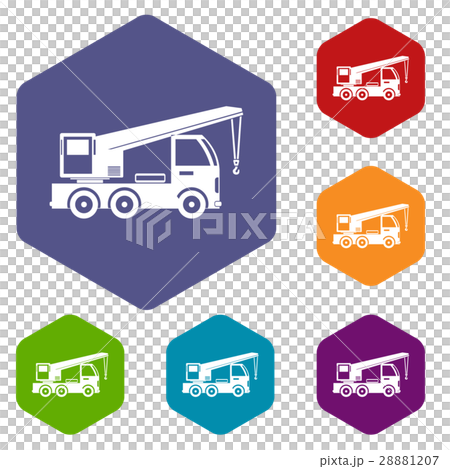 Truck mounted crane icons set Truck mounted crane icons set 28881207