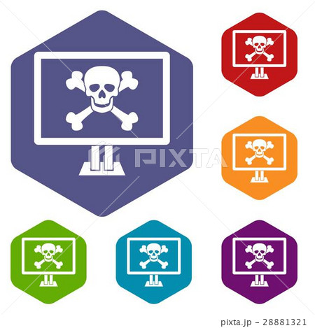 Computer monitor with a skull and bones icons set Computer monitor with a skull and bones icons set 28881321