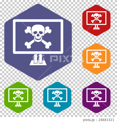 Computer monitor with a skull and bones icons set 28881321