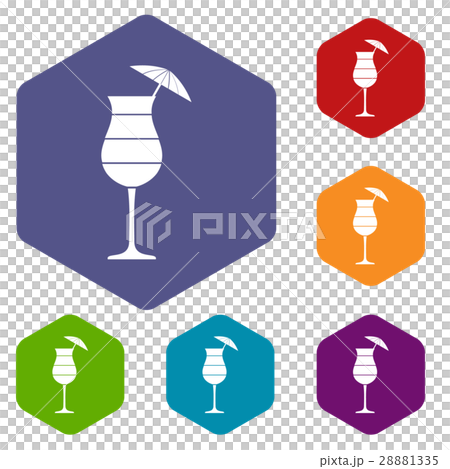 Layered cocktail with umbrella icons set Layered cocktail with umbrella icons set 28881335