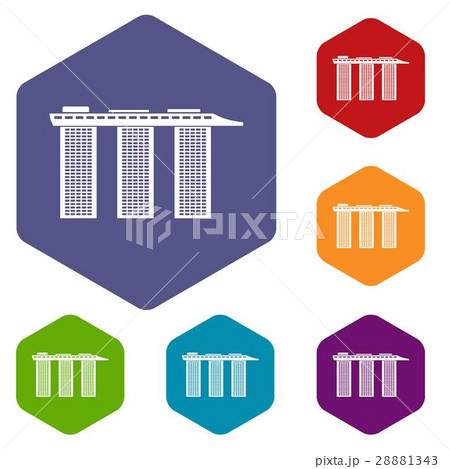 Marina Bay Sands Hotel, Singapore icons set 28881343