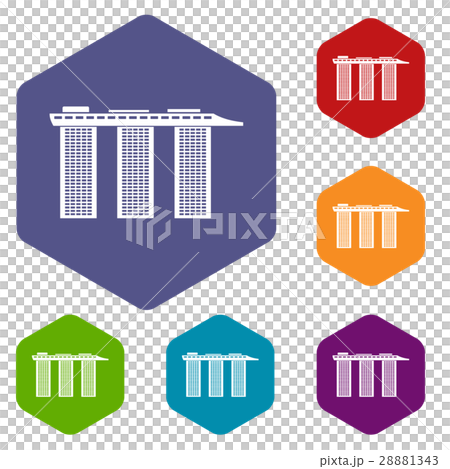 Marina Bay Sands Hotel, Singapore icons set 28881343