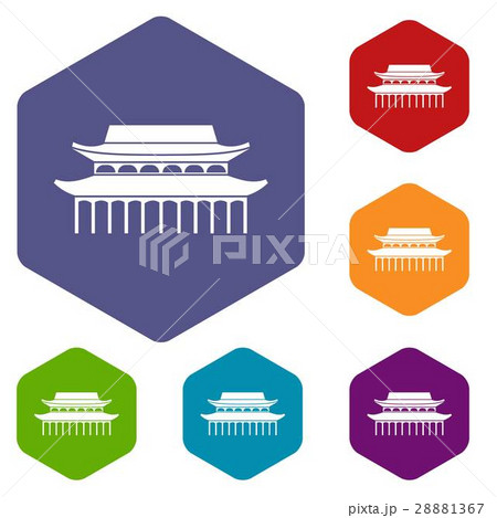 Buddha Toothe Relic Temple in Singapore icons set 28881367