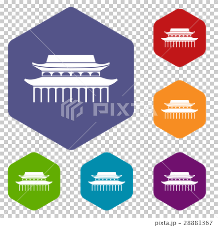 Buddha Toothe Relic Temple in Singapore icons set 28881367