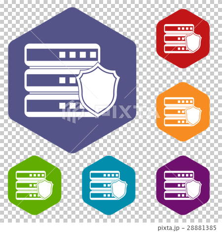 Database with gray shield icons set 28881385