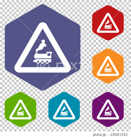 Railway crossing without barrier icons set Railway crossing without barrier icons set 28881581