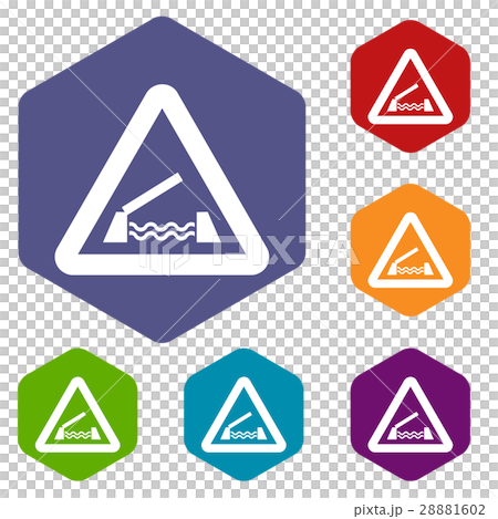 Lifting bridge warning sign icons set Lifting bridge warning sign icons set 28881602
